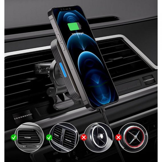 Car Fast Wireless Charger Qi Stand Clamp Width: 5.2-8cm