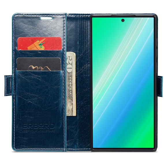 Flip case for Samsung Galaxy S23 Ultra, ERBORD Waxy Wallet, blue