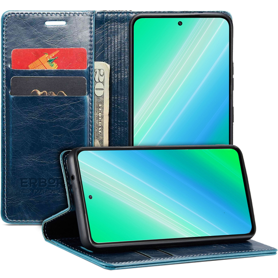 Flip case for Samsung Galaxy S23 Ultra, ERBORD Waxy Wallet, blue