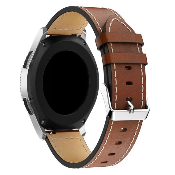 Genuine leather strap White Stitching 22mm for Samsung Galaxy Watch 46mm - Brown
