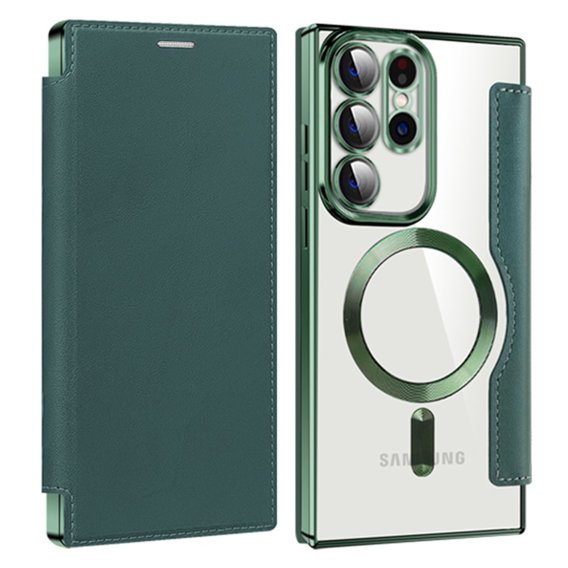 Etui z klapką do Samsung Galaxy S23 Ultra, RFID Wallet MagSafe z ochroną aparatu, zielone