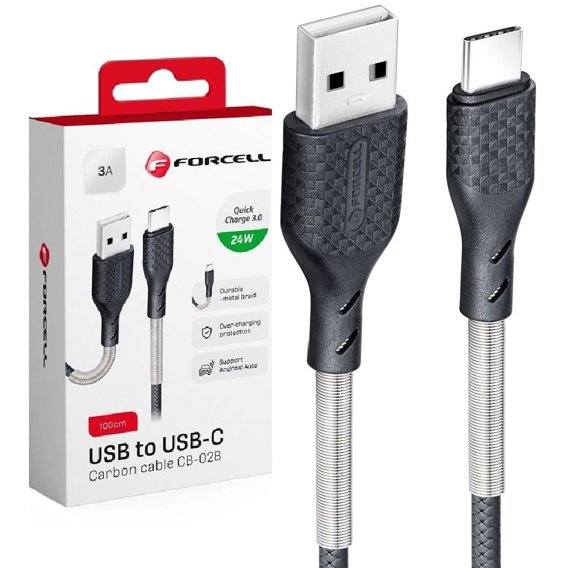 Karbonowy Kabel USB USB-C 24W do Android Auto, 100cm